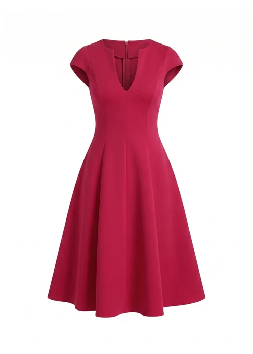 Goddiva Magenta Cap Sleeve Plunging V Neckline A Line Midi Dress - 16 Image 5