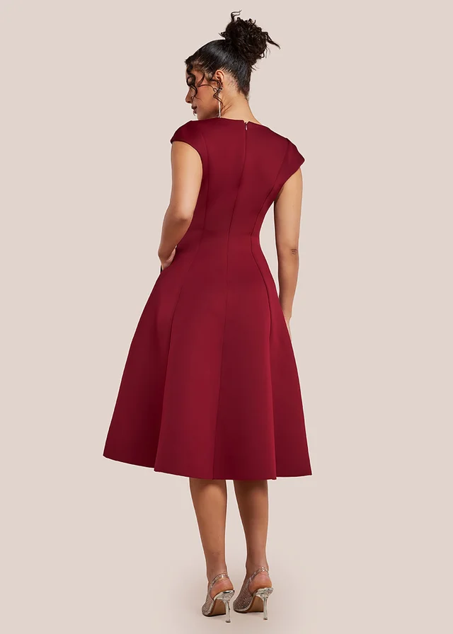 Goddiva Wine Cap Sleeve Plunging V Neckline A Line Midi Dress