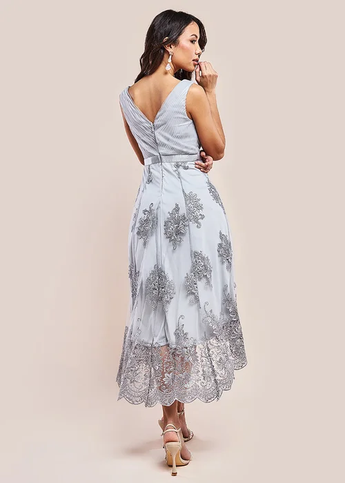 Goddiva Grey Pleated Satin Bodice High & Low Midi Dress - 12 Image 2