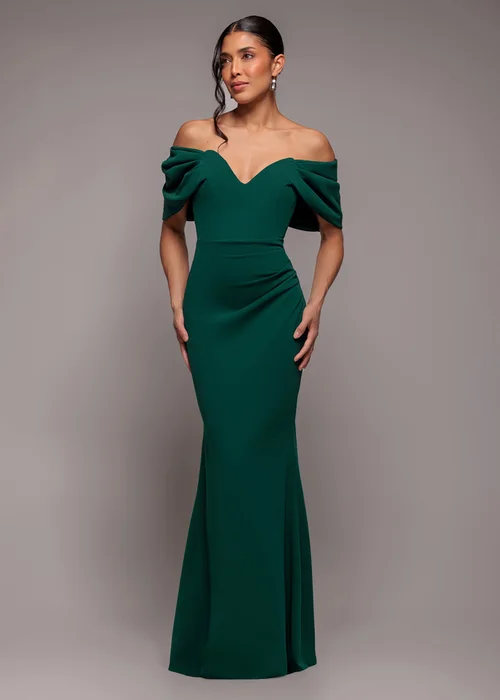 Goddiva Emerald Green Off The Shoulder Draped Sleeve Maxi Dress - 16 Image 1