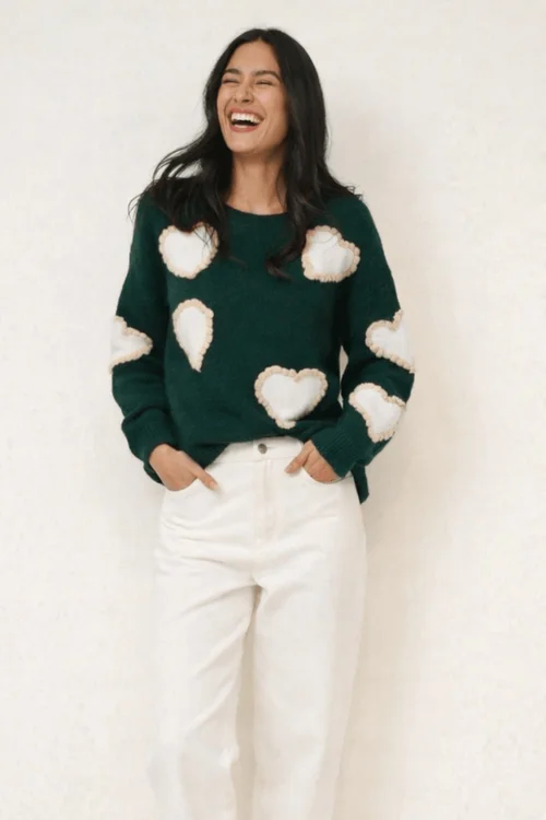 Style Cheat Heart Forest Green Jumper - 10 Image 1