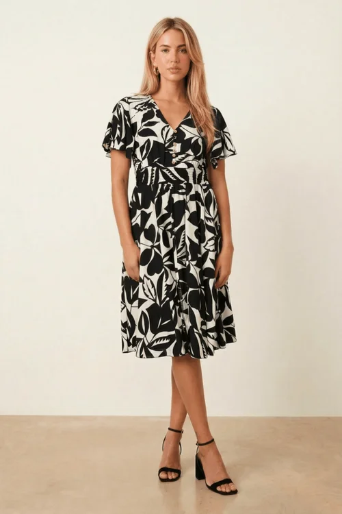 Style Cheat Mono Midi Black Floral Dress - 16 Image 1