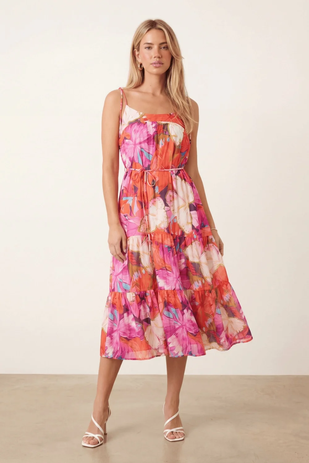 Style Cheat Strappy Pink Belted Midi Dress - 10 Image 3