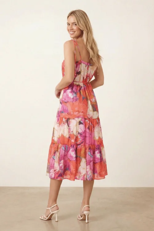 Style Cheat Strappy Pink Belted Midi Dress - 10 Image 2