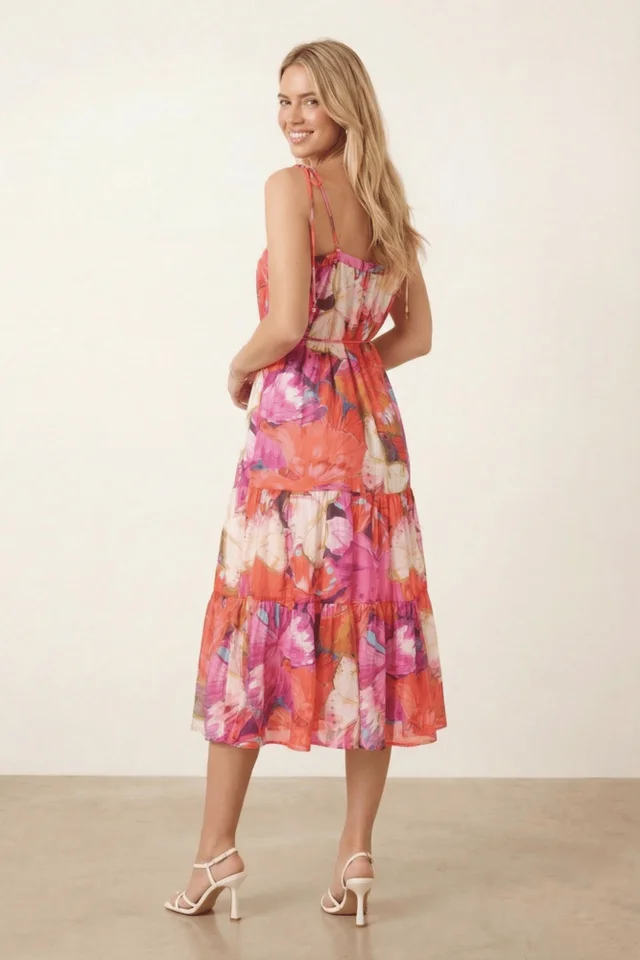 Style Cheat Strappy Pink Belted Midi Dress