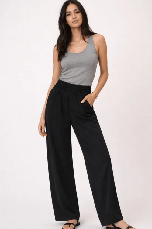 Style Cheat Black Shirred Plain Trouser - 12 Image 1