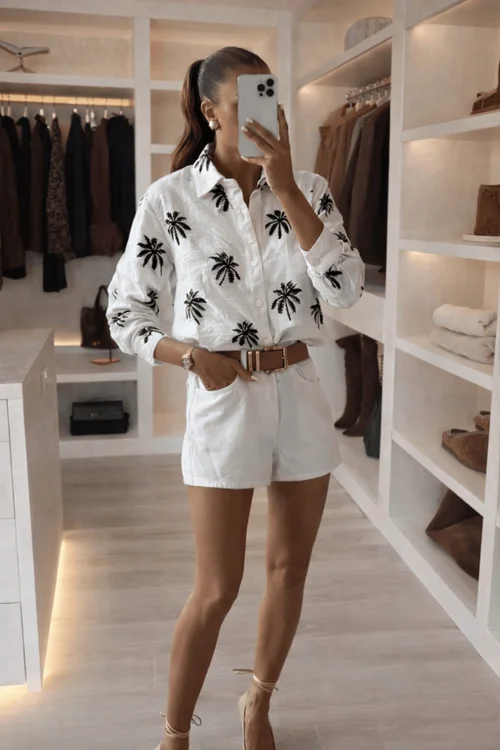 Style Cheat White Palm Embroidered Cotton Shirt - 8 Image 2