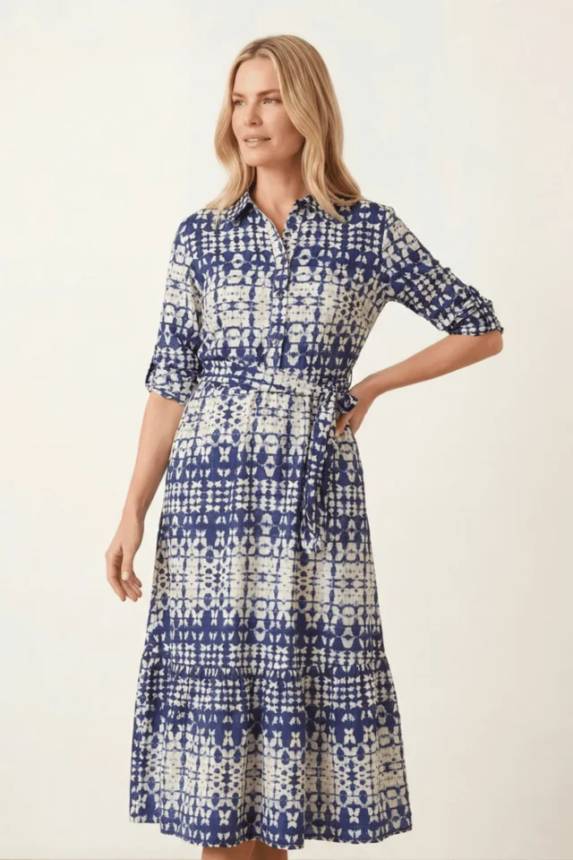 Style Cheat Blue Belted Shirt Dress