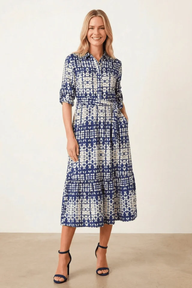 Style Cheat Blue Belted Shirt Dress