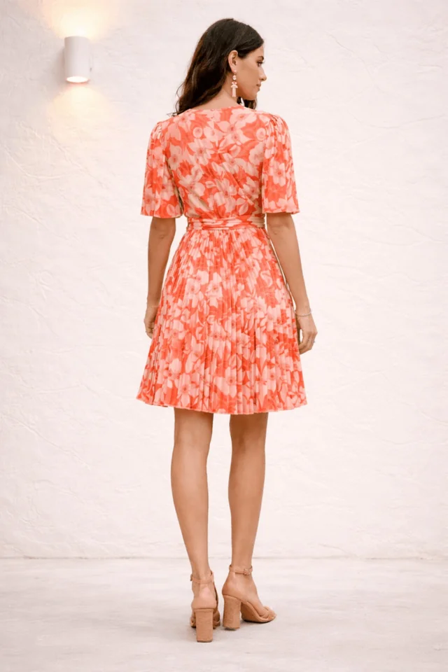 Style Cheat Pleat Sleeve Orange Mini Dress