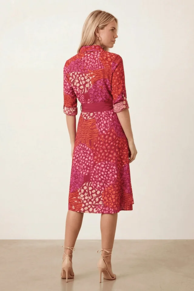Style Cheat Animal Pink Midi Shirt Dress