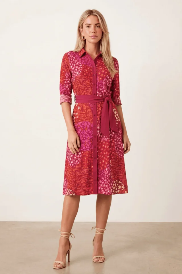 Style Cheat Animal Pink Midi Shirt Dress