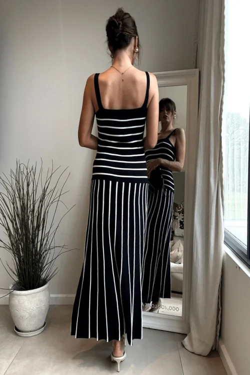 Style Cheat Black & White Striped Knitted Midi Dress - L Image 6