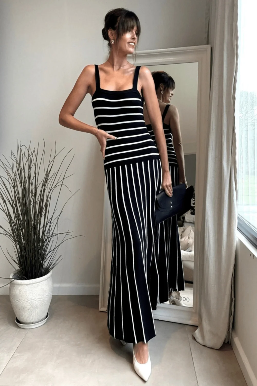 Style Cheat Black & White Striped Knitted Midi Dress - L Image 5
