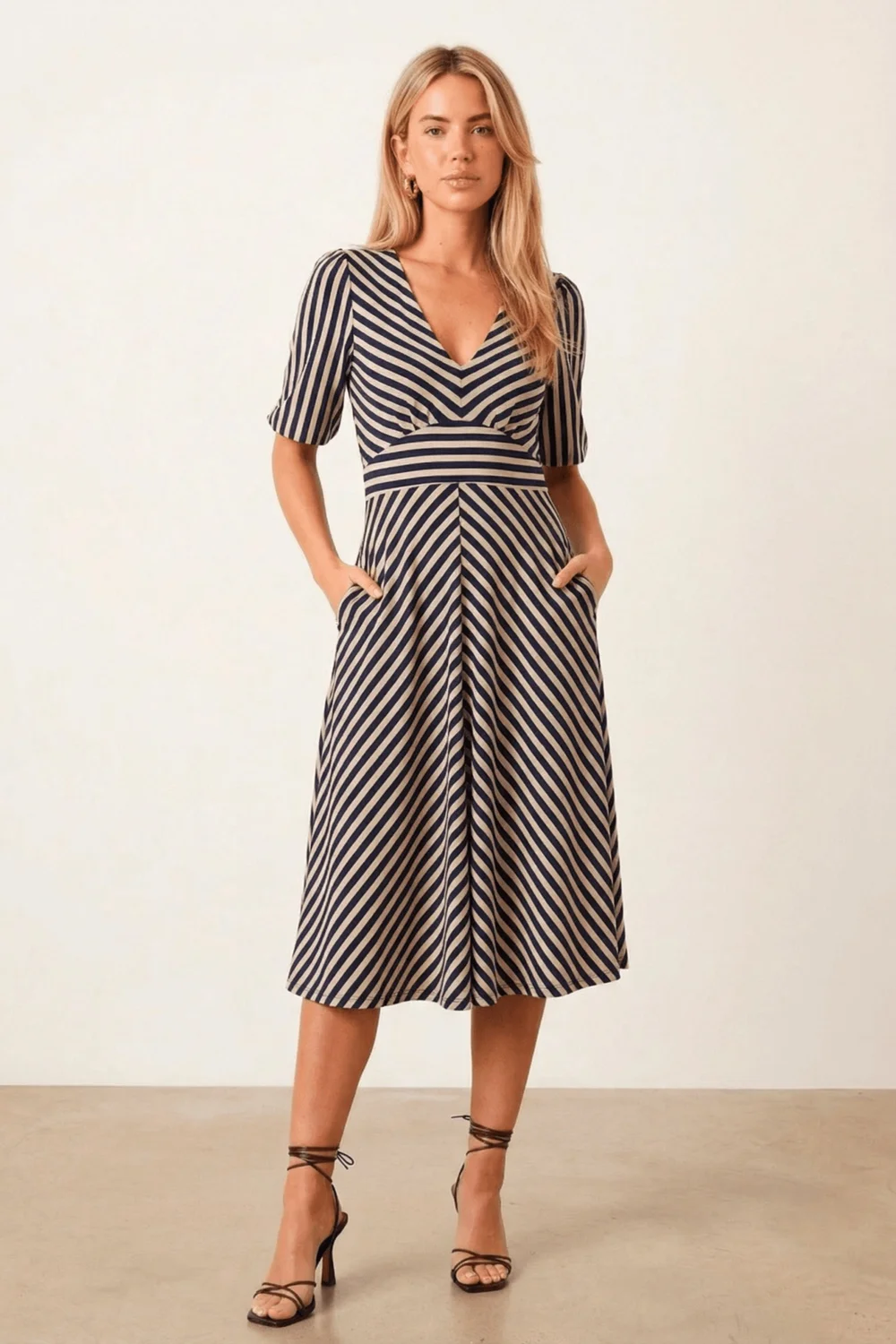 Style Cheat Navy Stripe Midi Dress - 12 Image 1