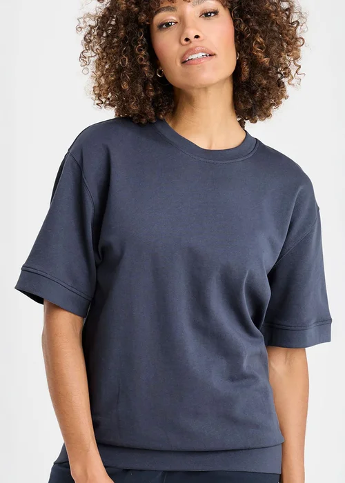 Cotton Traders Steel Blue Cotton Short Sleeve Sweatshirt - L Image 1