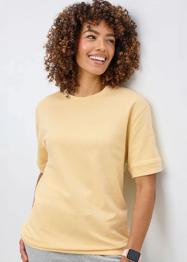 Cotton Traders Pale Yellow Cotton Short Sleeve Sweatshirt