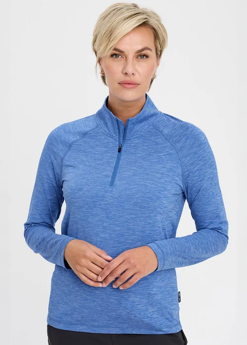 Cotton Traders French Blue Breathable Half Zip T-Shirt - S Image 1