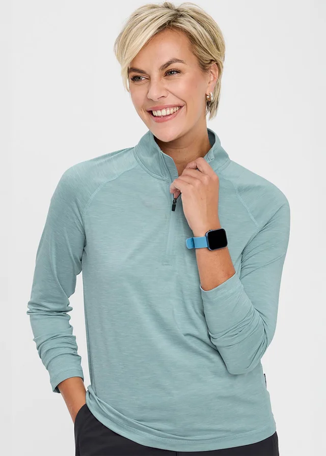 Cotton Traders Iced Aqua Breathable Half Zip T-Shirt