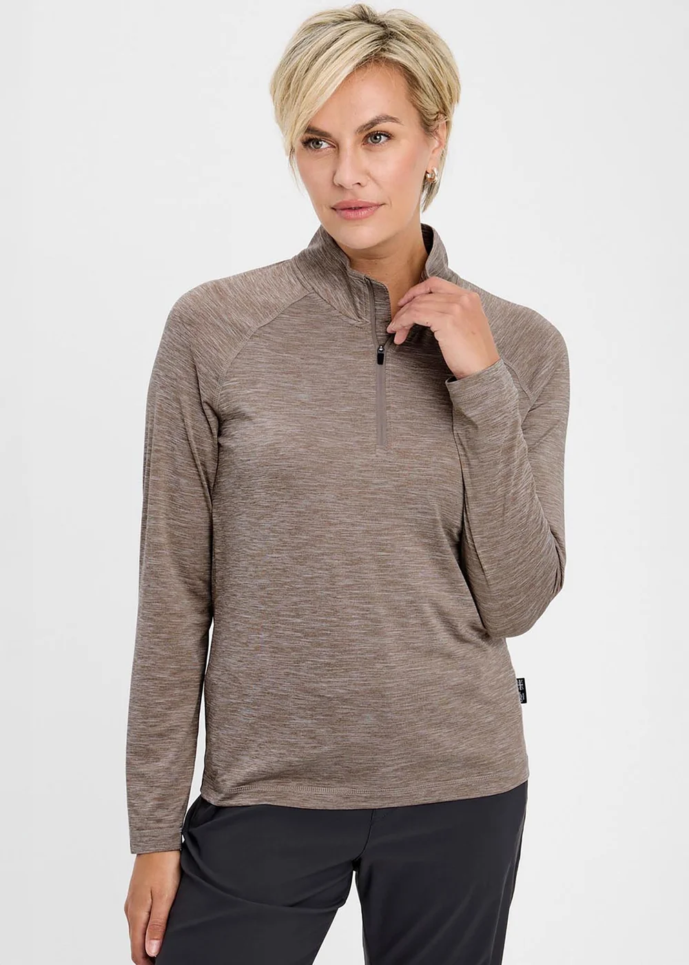 Cotton Traders Mocha Breathable Half Zip T-Shirt - S Image 2