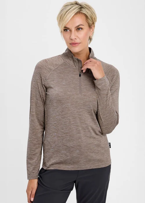 Cotton Traders Mocha Breathable Half Zip T-Shirt - S Image 2