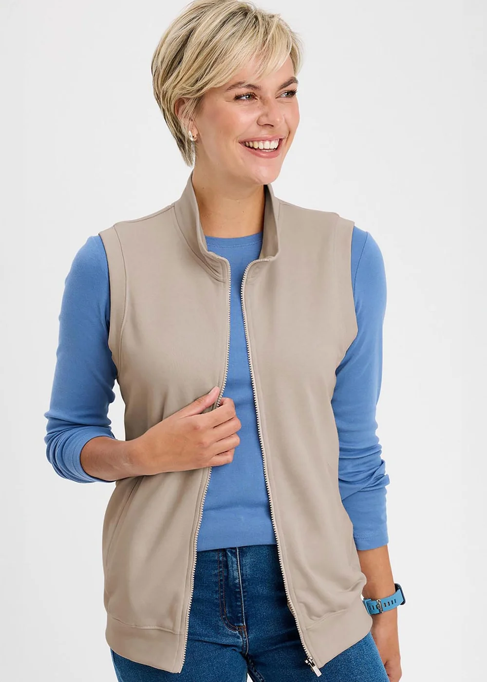 Cotton Traders Light Pebble Sleeveless Zip Through Top - L Image 3