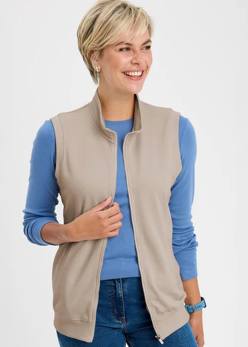 Cotton Traders Light Pebble Sleeveless Zip Through Top - L Image 3