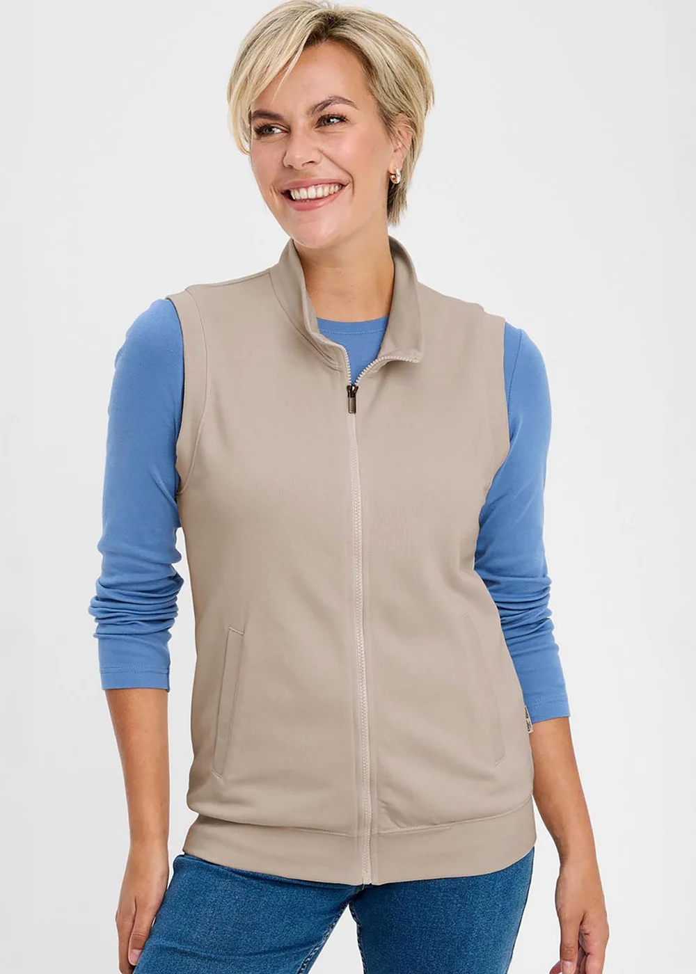 Cotton Traders Light Pebble Sleeveless Zip Through Top - L Image 1