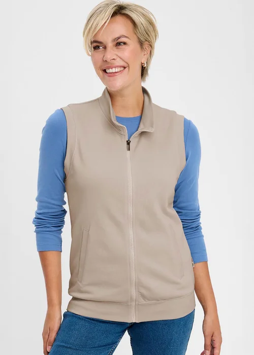 Cotton Traders Light Pebble Sleeveless Zip Through Top - L Image 1