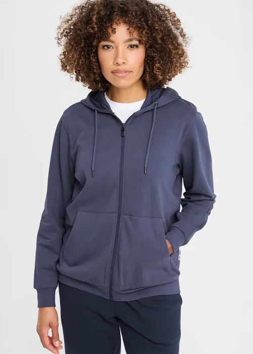 Cotton Traders Steel Blue Cotton Hooded Zip Through Sweat Top - S Image 1