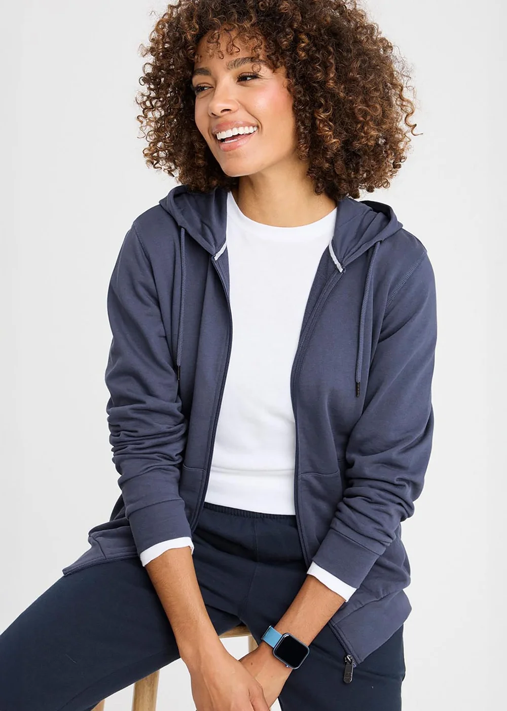 Cotton Traders Steel Blue Cotton Hooded Zip Through Sweat Top - S Image 3