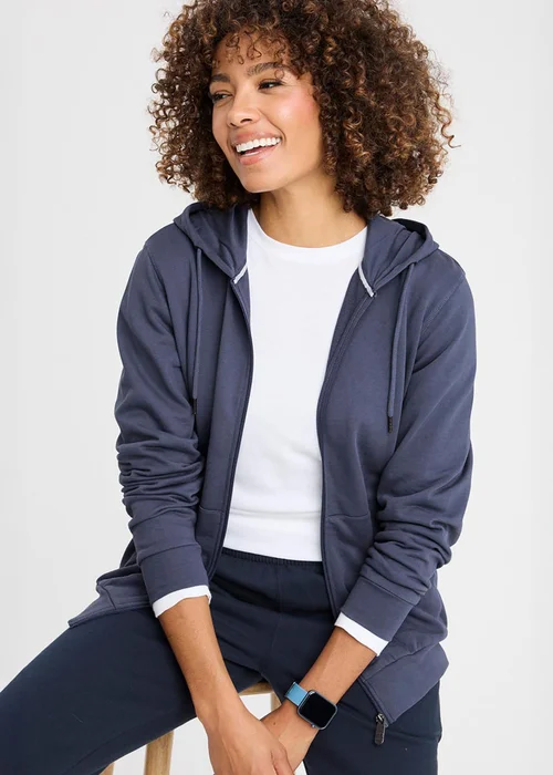 Cotton Traders Steel Blue Cotton Hooded Zip Through Sweat Top - S Image 3