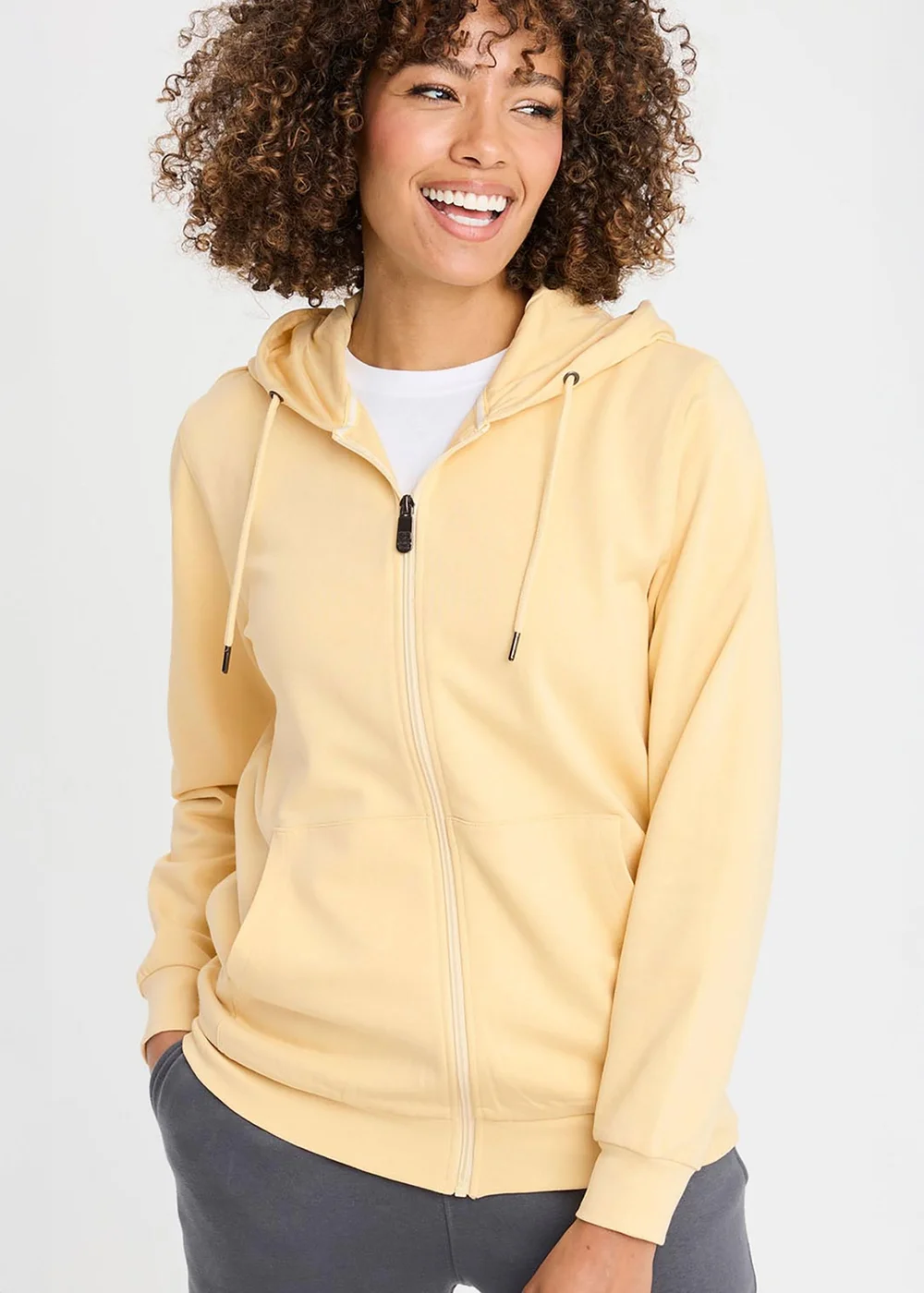 Cotton Traders Pale Yellow Cotton Hooded Zip Through Sweat Top - M Image 3