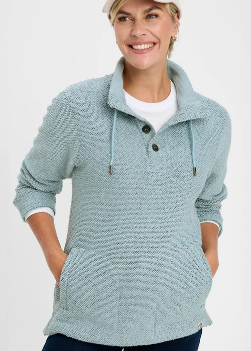 Cotton Traders Iced Aqua Coastal Button Neck Top - M Image 3