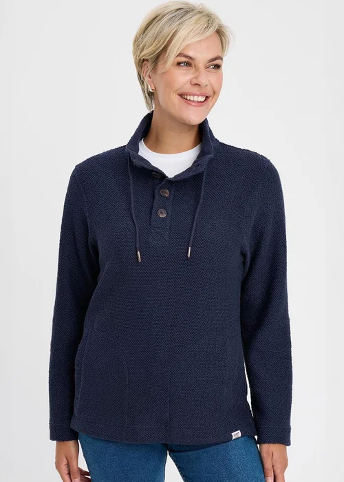 Cotton Traders Dark Sky Coastal Button Neck Top - L Image 1