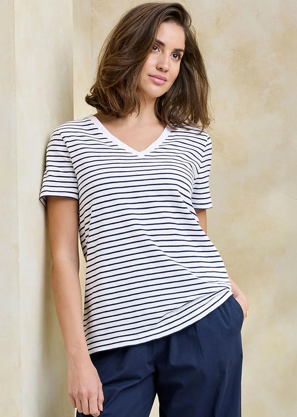 Cotton Traders White Essential Short Sleeve Stripe V-Neck T-Shirt - 26 Image 2