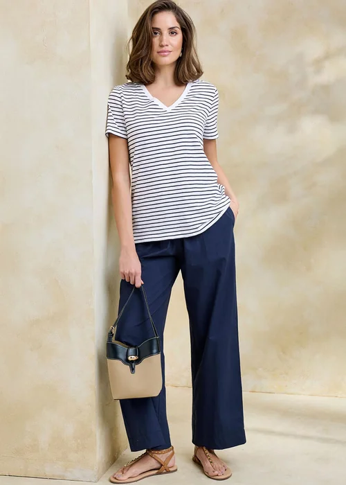 Cotton Traders White Essential Short Sleeve Stripe V-Neck T-Shirt - 26 Image 1