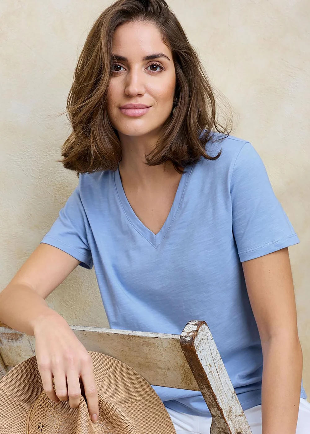 Cotton Traders Washed Iris Essential Short Sleeve V-Neck T-Shirt - 26 Image 1