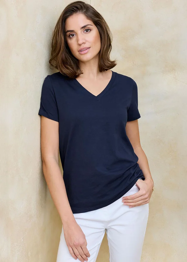 Cotton Traders Navy Essential Short Sleeve V-Neck T-Shirt
