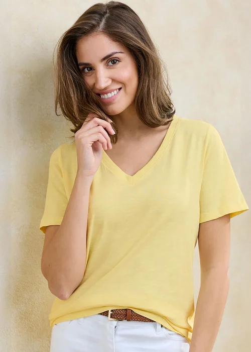 Cotton Traders Pale Yellow Essential Short Sleeve V-Neck T-Shirt - 24 Image 2
