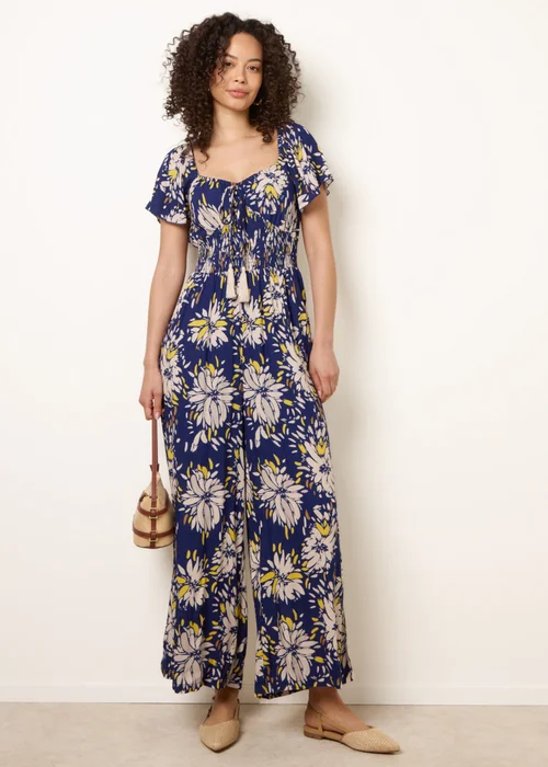 Blue Vanilla Yellow Shirred Waist Wide Leg Jumpsuit - L/XL Image 3