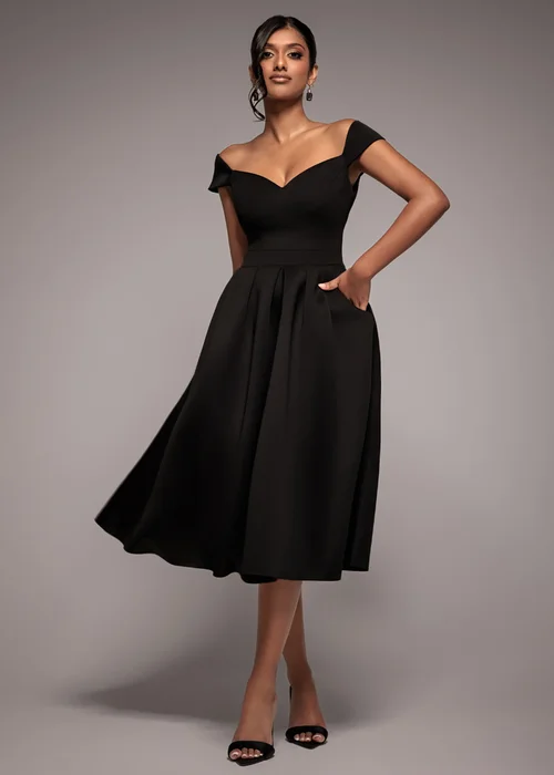 Goddiva Black Scuba Foam Skater Midi Dress - 16 Image 1