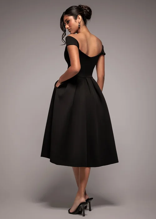 Goddiva Black Scuba Foam Skater Midi Dress - 16 Image 2