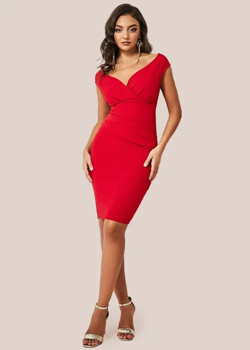 Goddiva Red Bardot Pleated Midi Dress - 18 Image 1