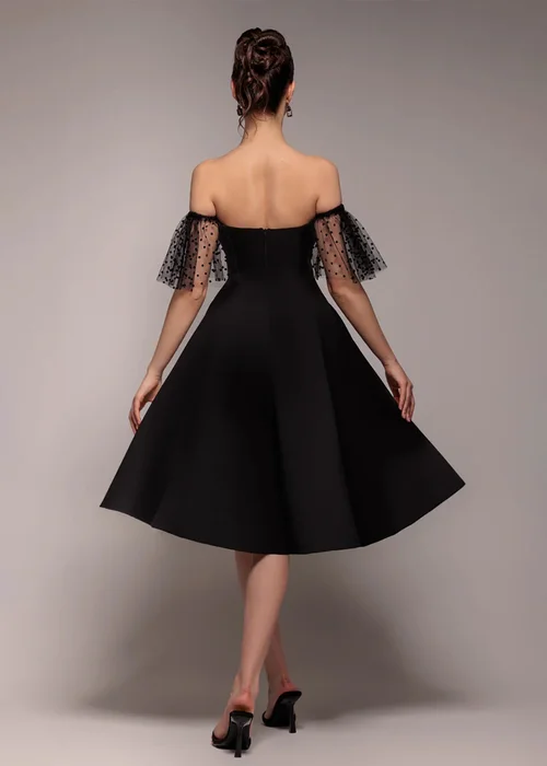 Goddiva Black Scuba & Polka Mesh Off The Shoulder Midi Dress - 10 Image 2