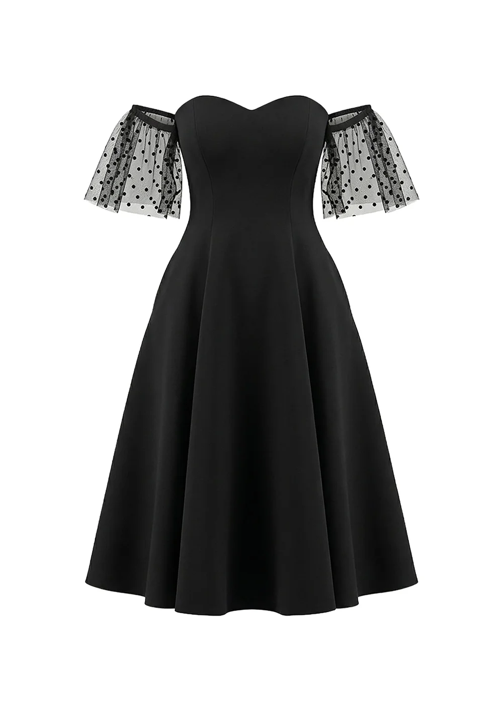 Goddiva Black Scuba & Polka Mesh Off The Shoulder Midi Dress - 10 Image 5