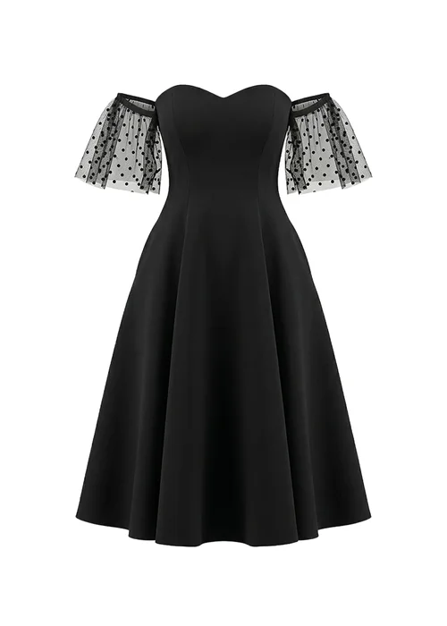 Goddiva Black Scuba & Polka Mesh Off The Shoulder Midi Dress - 10 Image 5