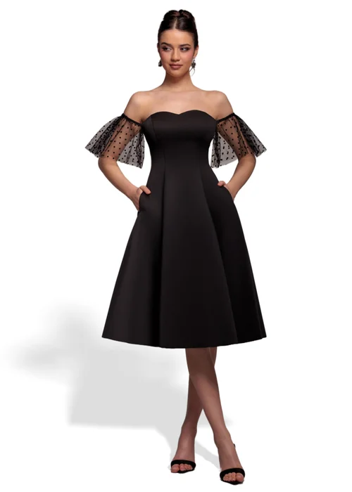 Goddiva Black Scuba & Polka Mesh Off The Shoulder Midi Dress - 10 Image 1