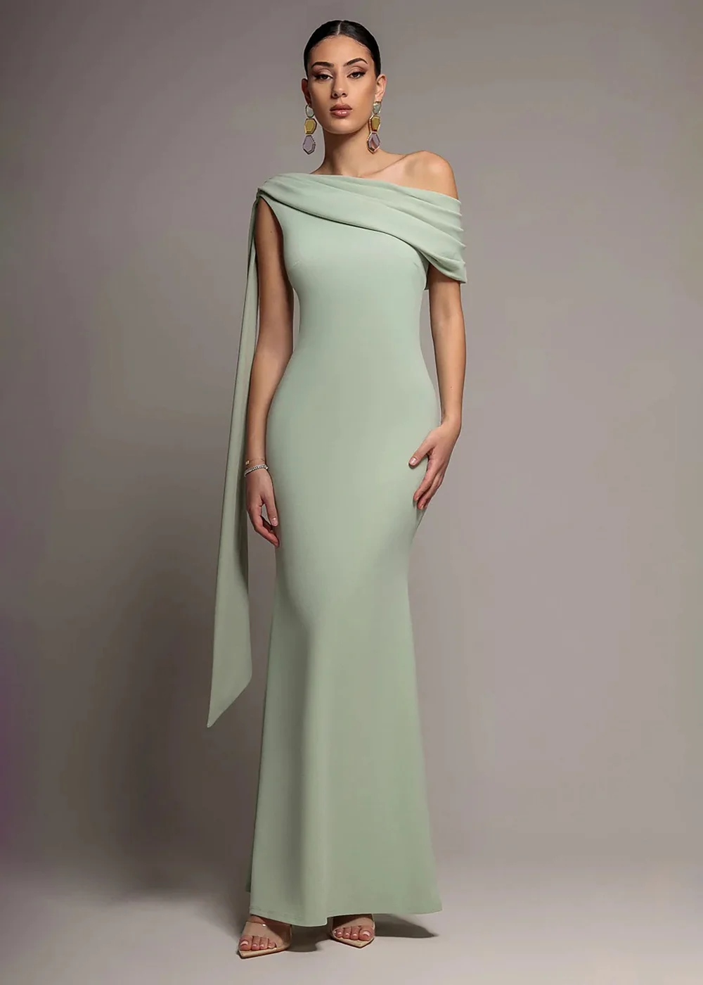 Goddiva Sage Green Sash One Shoulder Bardot Maxi Dress - 18 Image 1