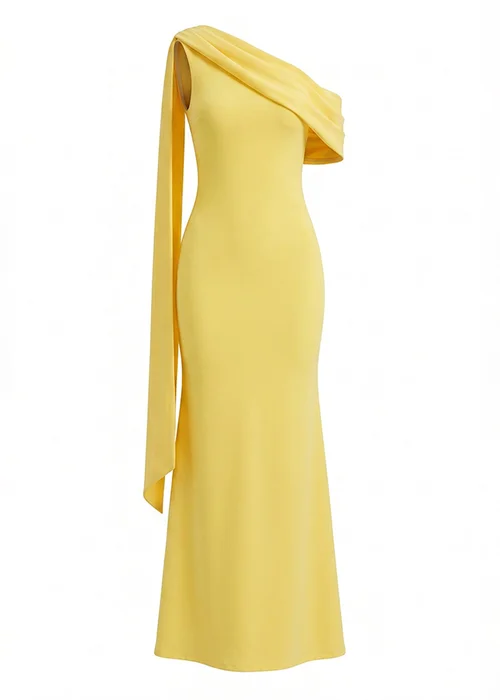 Goddiva Butter Yellow Sash One Shoulder Bardot Maxi Dress - 18 Image 5